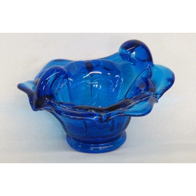 Italian Blown Glass Cobalt Blue Flower Candy Dish Bowl For Sale - Image 9 of 13