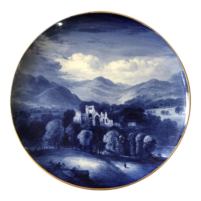 Copeland Blue and White Scottish Platter of Melrose Abbey For Sale
