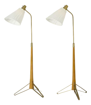 Brass and Beech Floor Lamps by Hans Bergström for Asea, 1950s