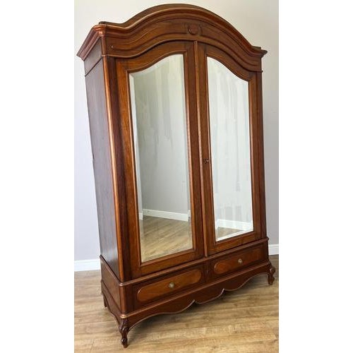 Antique French Carved Walnut Mirrored 2-Door Wardrobe For Sale - Image 3 of 18