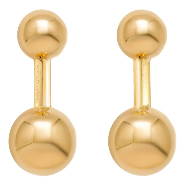 Tiffany and Co Vintage Solid 14 Karat Yellow Gold Ball Cufflinks - 2 Pieces For Sale