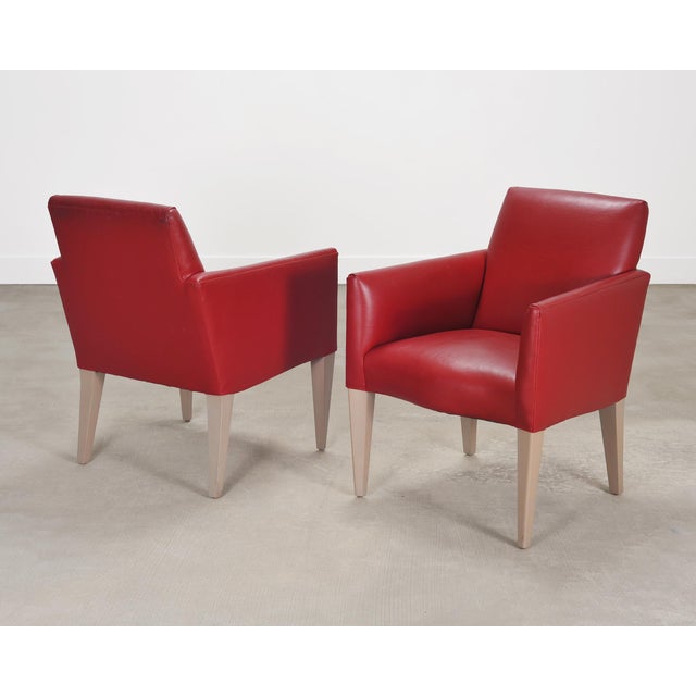 B&B Italia Pair of Italian Art Deco Style Red Leather Lounge Armchairs For Sale - Image 4 of 18