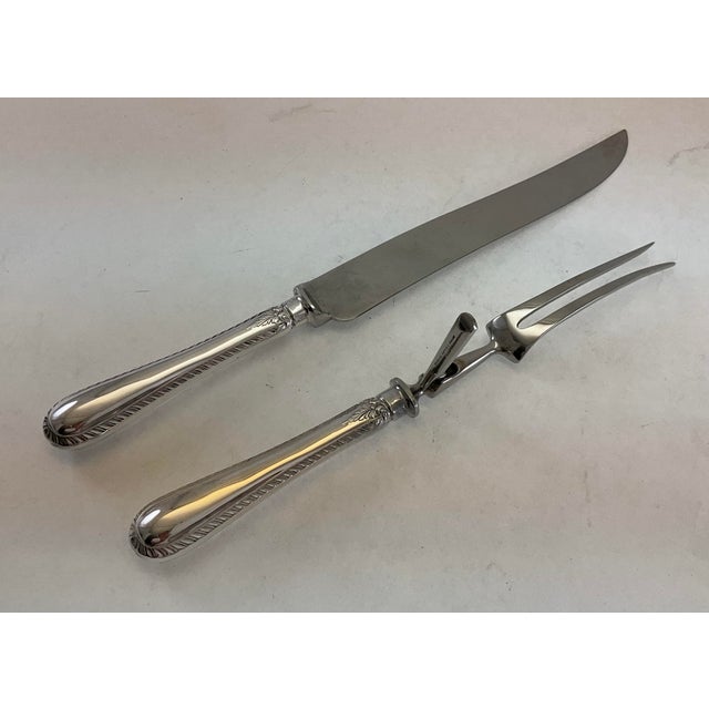 1980s Silver Pair Carving Set, Carving Fork & Carving Knife, Feather Edge. For Sale - Image 14 of 14