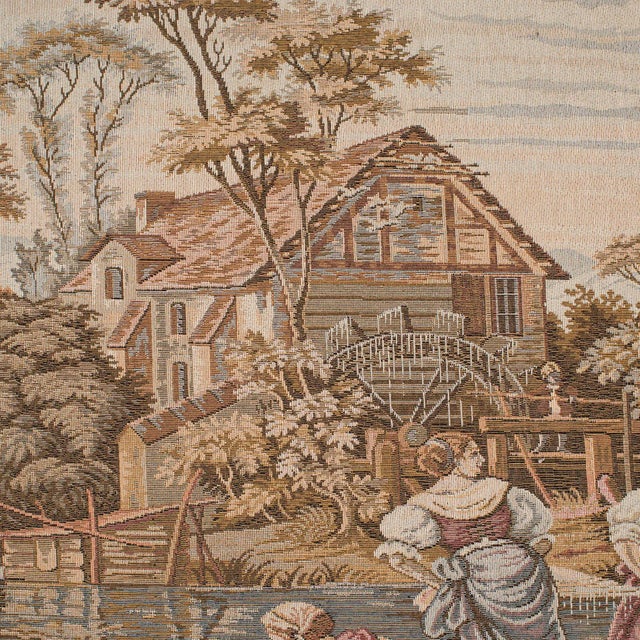Textile 1930s Vintage French Needlepoint Panoramic Tapestry For Sale - Image 7 of 10