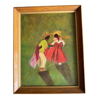 Mid 20th Century Folk Dance Painting With Latin American Influence, Signed & Framed For Sale