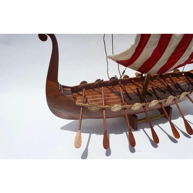 Wood Hand-Carved Viking Longship Model - Nautical Statement Decor for Coastal & Modern Interiors For Sale - Image 7 of 15