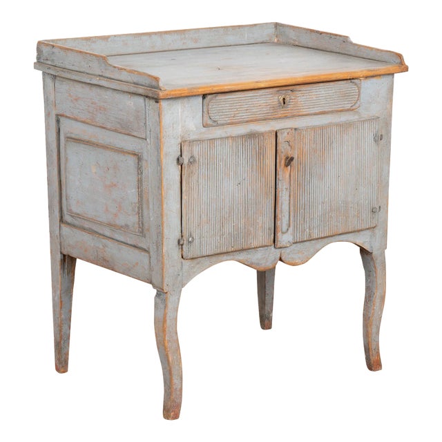 Original Blue Painted Small Cabinet or Nightstand, Sweden Circa 1860-80 For Sale