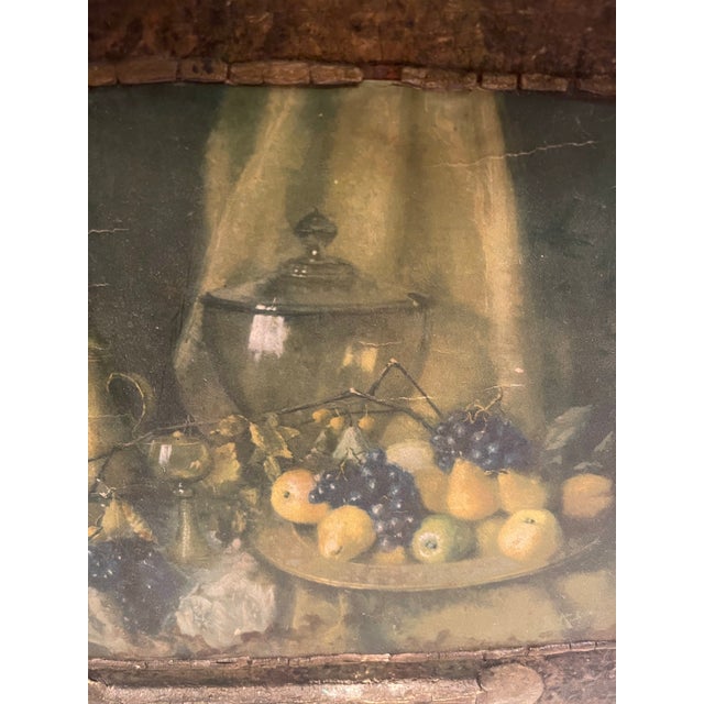 19th Century French Still Life Oil Painting on Ornate Carved Wood, Signed. For Sale - Image 12 of 12