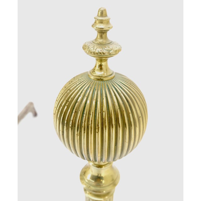 Pair of Antique Solid Brass Ball Top Claw Feet Fireplace 22" Tall End Irons MINT