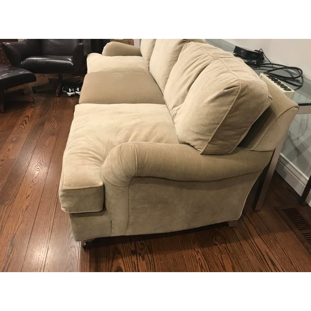 Restoration Hardware English Vintage Light Green Velvet Roll Arm Sofa