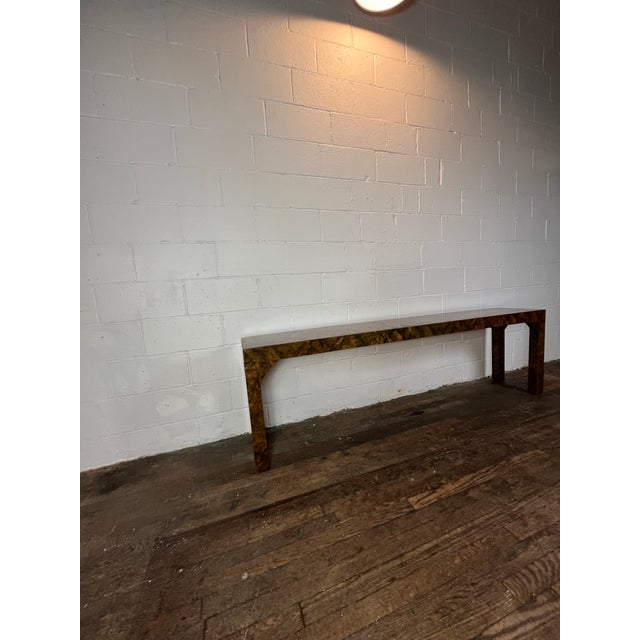 Mid-Century Modern Tortoise Burled Laminate Parsons Console Table For Sale - Image 3 of 9