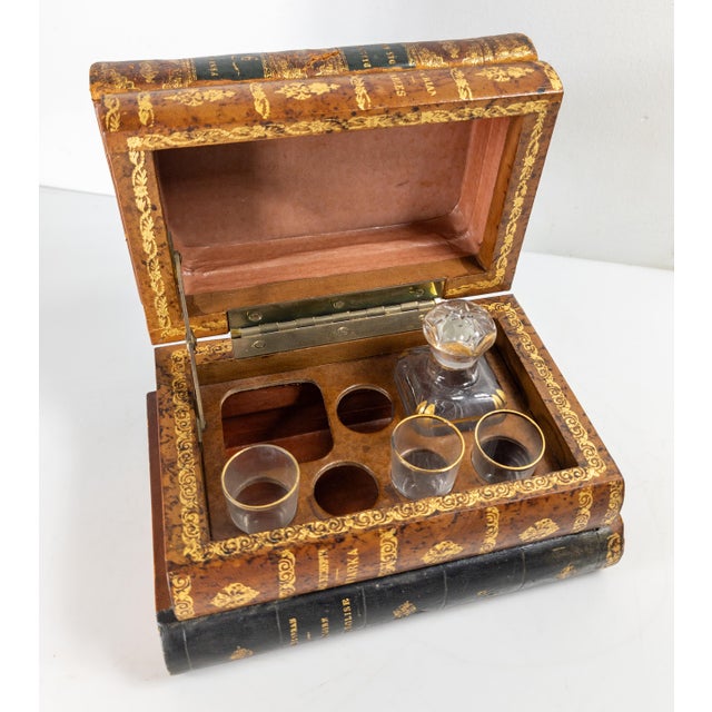 Brown 20th Century French Faux Leather Book Box With Bar Set or Tantalus For Sale - Image 8 of 13