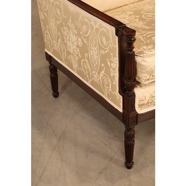 Brown Federal Sheraton Style Upholstered Sofa With Carved Wood Frame For Sale - Image 8 of 18