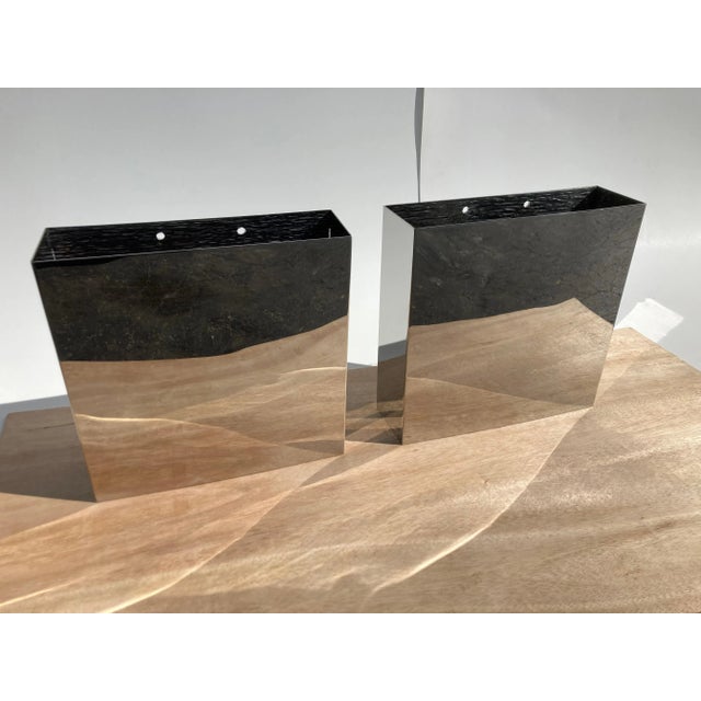 1980s Blue Stainless Steel Sconce Wall Lamps - A Pair For Sale - Image 11 of 13