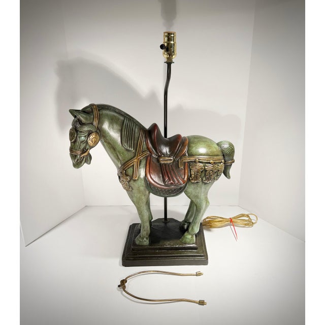 1960s Pair of Monumental Tang Dynasty–Style Horse Lamps – Hollywood Regency Vibes For Sale - Image 5 of 8