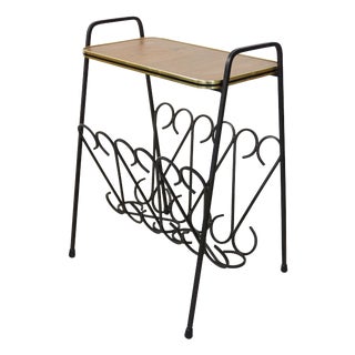 Wrought Iron and Wood Side End Table, 1950s For Sale