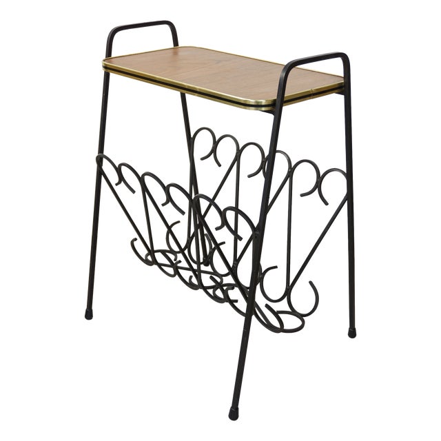 Wrought Iron and Wood Side End Table, 1950s For Sale