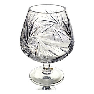 West German Hand Cut Lead Crystal Centerpiece Snifter Vase, 9", Late 20th Century For Sale