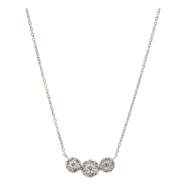 0.33ctw Diamond Halo Pendant Necklace, 14k White Gold, Length 18.5 Inches For Sale
