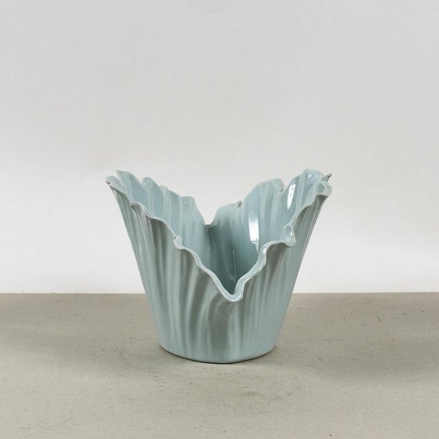 Henriette Glazed Ceramic Leaf Flower Vase For Sale - Image 6 of 9