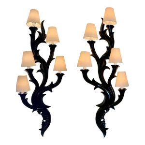 Christopher Guy Modern Black Lacquer Branch Opera Sconces Pair