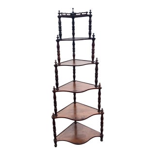 On Hold for Trudy: Victorian 6 Shelf Serpentine Waterfall Corner Etagere For Sale