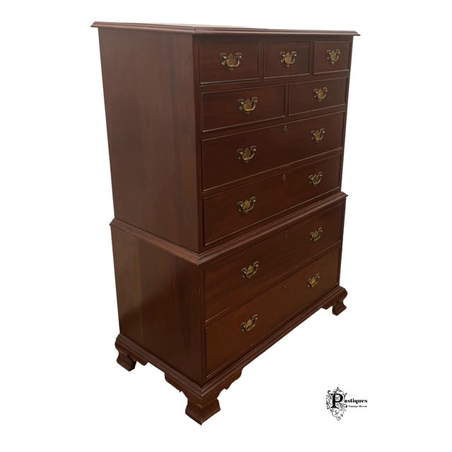 Wood Vintage Craftique Chippendale Style Solid Mahogany Chest on Chest of Drawers For Sale - Image 7 of 11