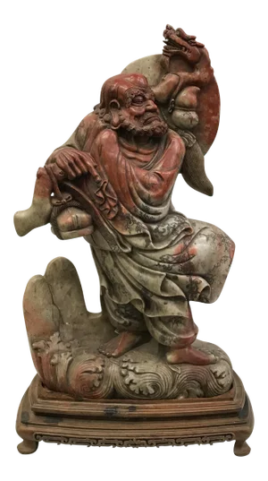 Chinese Art Carved Soapstone Monk With Wood Stand