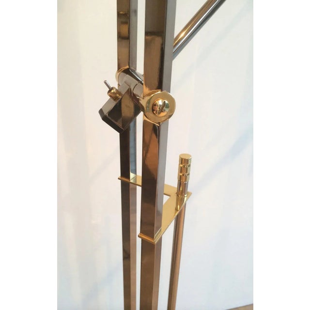 Mid-Century Modern Gun Metal and Brass Floor Lamp, French, Circa 1970 For Sale - Image 3 of 11