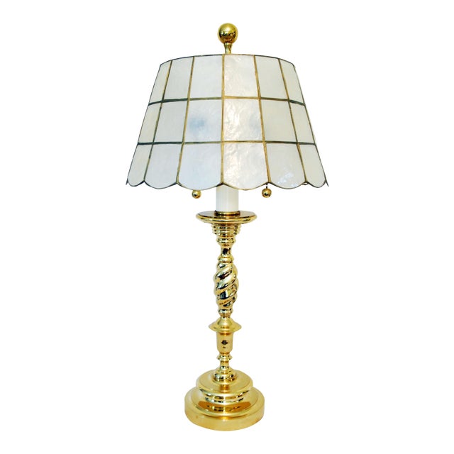 Brass Table Lamp & Capiz Shell Shade | Chairish