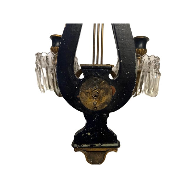 Pair, Regency Style Mirrored Crystal, Gilt & Painted Tole Two-Light Sconces For Sale - Image 12 of 12
