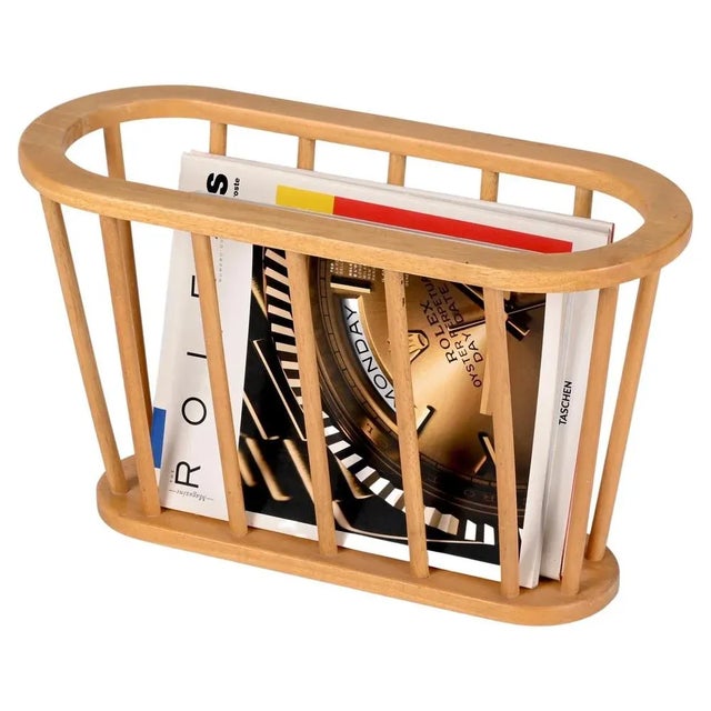 Mid-Century Danish Modern Oval Oak Magazine Rack, 1970s For Sale - Image 13 of 13