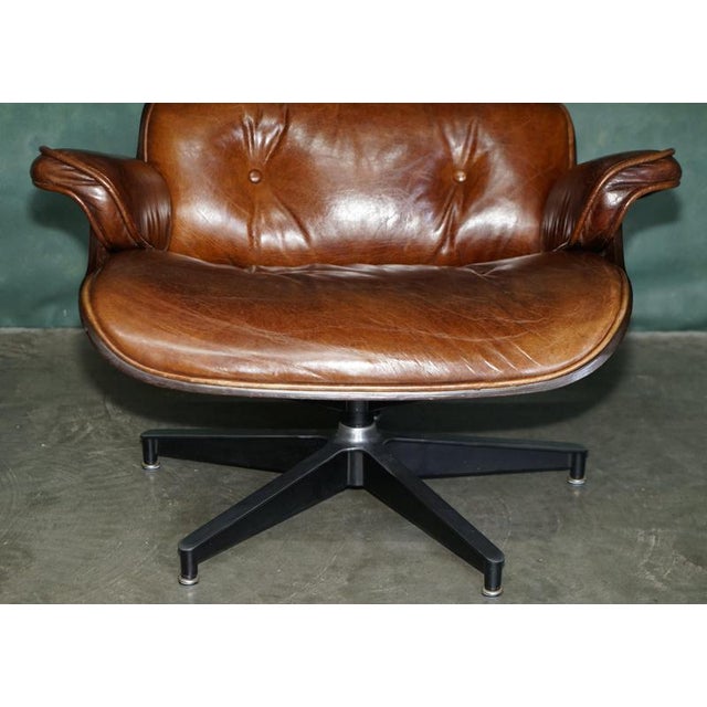 Set of Brown Leather Lounge Armchair and Ottoman with Bentwood Frame from Artsome For Sale - Image 4 of 18