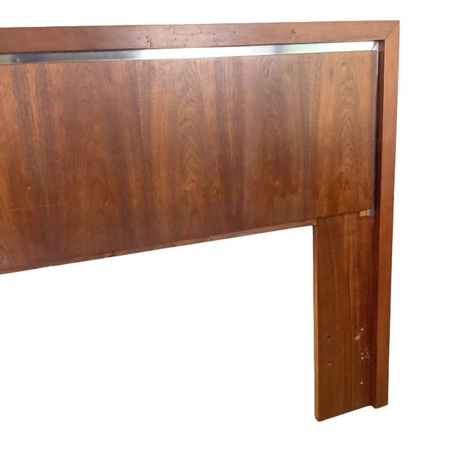 Mid-Century Modern Walnut Headboard With Chrome Inlay- Queen For Sale - Image 9 of 16