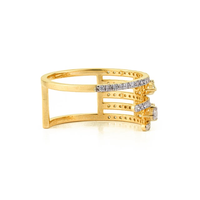 Luxury Multi-Row Diamond Open Cigar Cocktail Ring Size 4 in 14k Yellow Gold For Sale In New York - Image 6 of 15