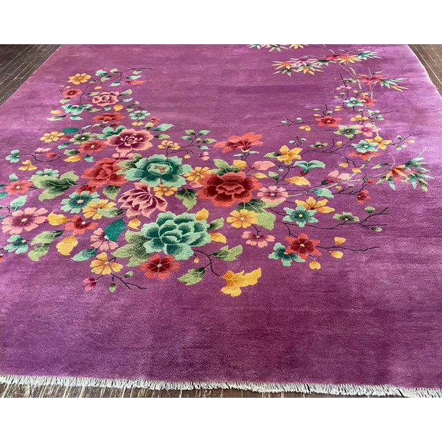 Early 20th Century Early 20th Century Antique Art Deco Chinese Oriental Carpet, 8'9" X 11'3" #17423, Excellent. For Sale - Image 5 of 11