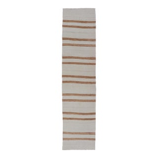 Vintage Turkish Kilim Runner With Horizontal Stripes in Ivory and Cognac For Sale