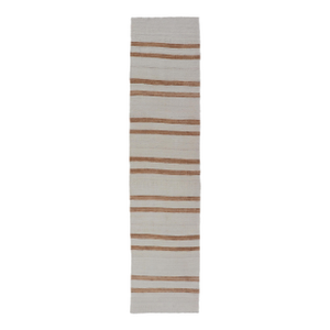 Vintage Turkish Kilim Runner With Horizontal Stripes in Ivory and Cognac