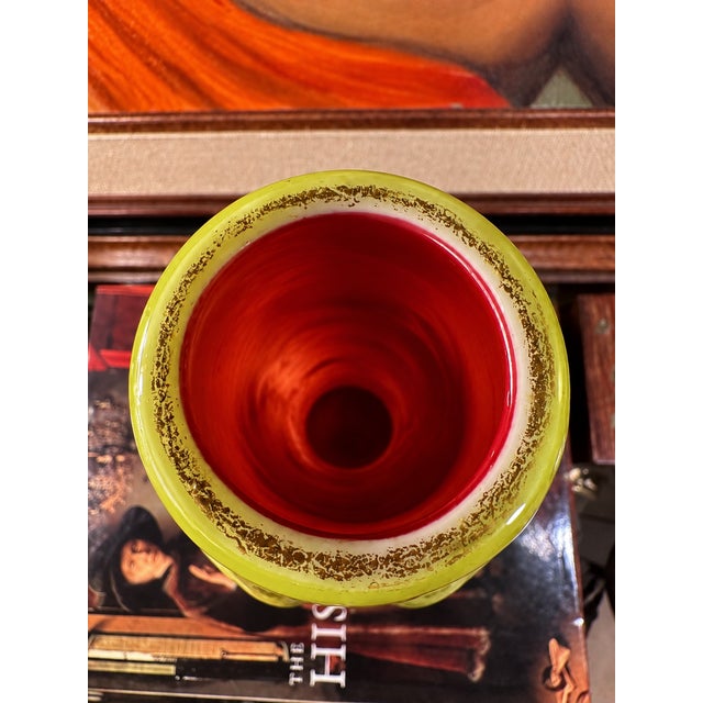 1890s Mount Washington Gilded Chartreuse Art Glass Vase For Sale - Image 11 of 14