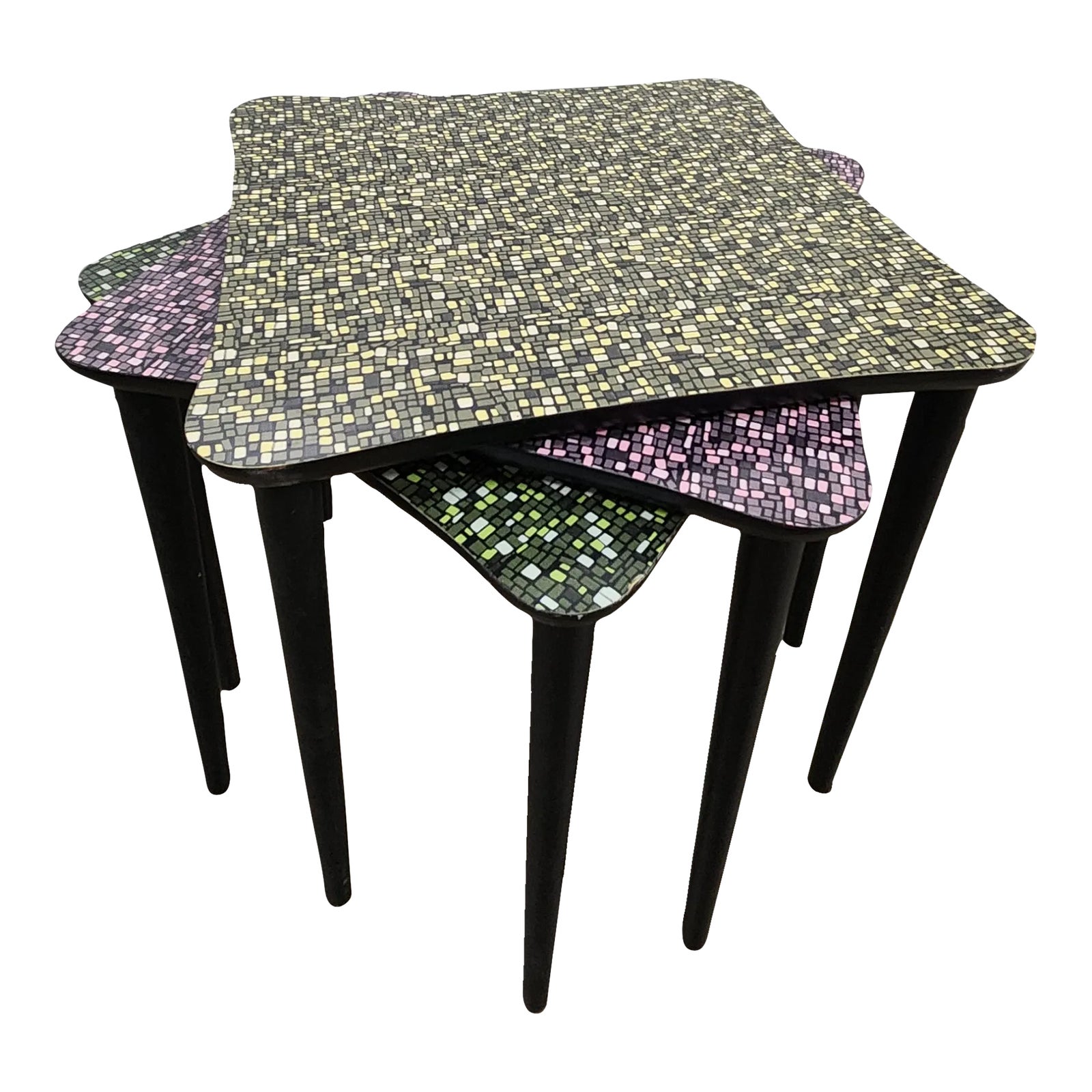 1950s Mid-Century Stacking Tables – Atomic Mosaic-Print Laminate, Set ...