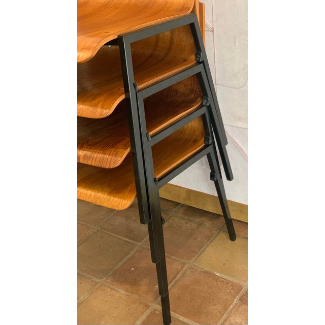 Mid- Century Modern Vintage 1960’s Drabert of Germany Bent Wood Stacking Chair- Set of 4 For Sale - Image 10 of 12