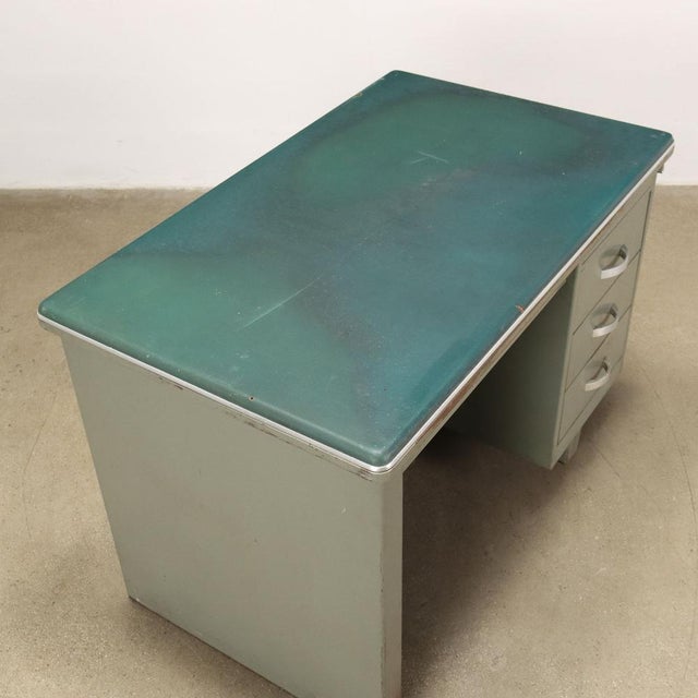 Metal Writing Desk in Enamelled Metal and Leatherette, 1960s For Sale - Image 7 of 9
