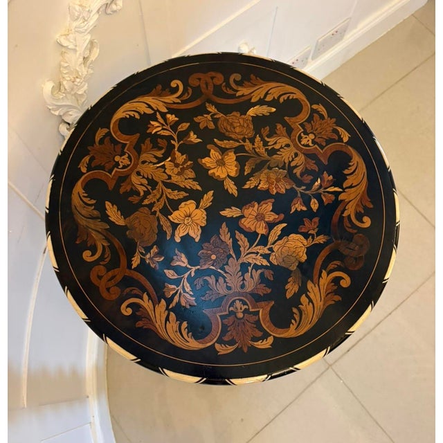 Wood Antique Italian Ebonised and Marquetry Inlaid Pedestal Occasional Centre Table or Plant Stand, 1860 For Sale - Image 7 of 12