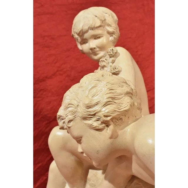 1920s Art Deco Terracotta Sculpture of Two Children Playing, 20th-Century For Sale - Image 5 of 12