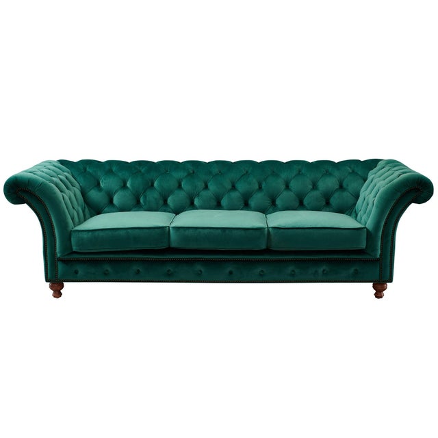 Green Peyton Sloped Arm Chesterfield Sofa - Green Velvet For Sale - Image 8 of 9