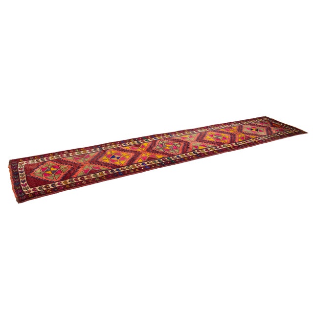 Vintage Persian Hamadan Runner – Geometric Tribal Wool Rug 3x14 For Sale - Image 9 of 10