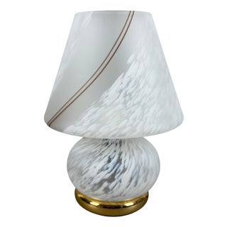 Mushroom Table Lamp in Opaline Murano Glass and Brass, 1970s For Sale
