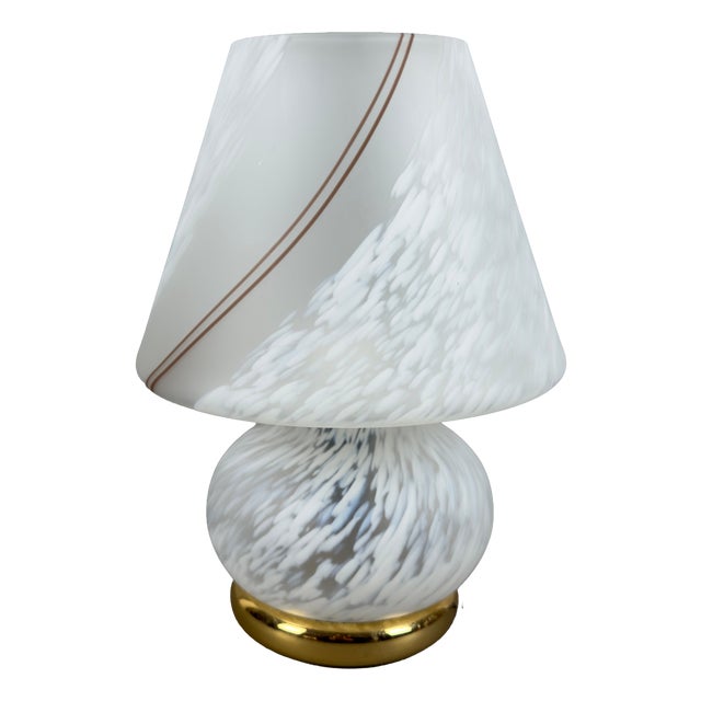 Mushroom Table Lamp in Opaline Murano Glass and Brass, 1970s For Sale