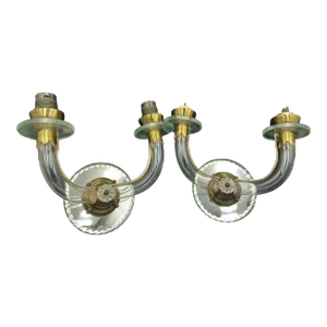 C1925 French Art Deco Blown Crystal Mirrored Wall Sconces Attrib. Jules Leleu a - Pair