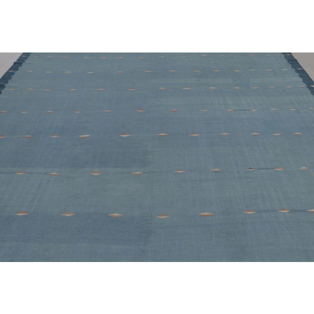 Rug & Kilim Vintage Dhurrie Rug in Ocean Blue With Rhythmic Accents - Rug & Kilim For Sale - Image 4 of 7